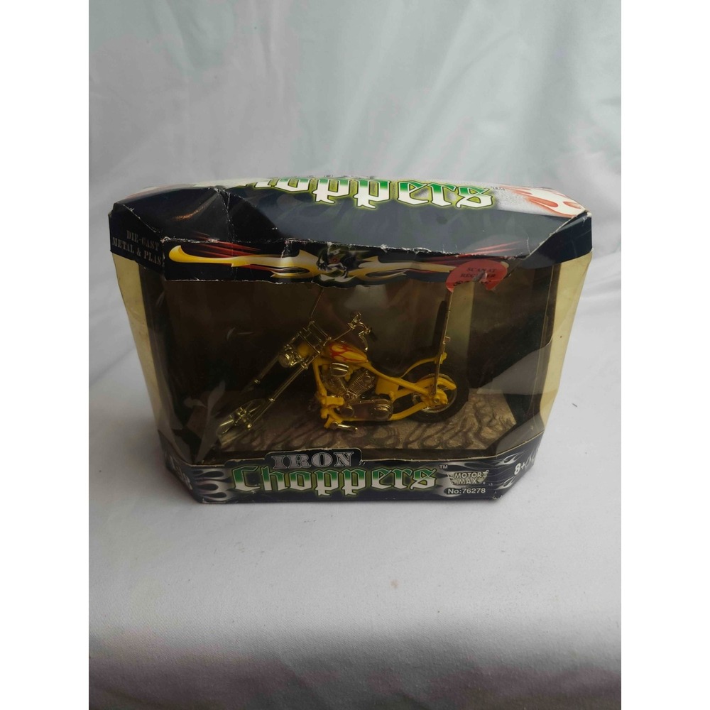 Motormax Iron Choppers 1:18 Die Cast Motorcycle Yellow Flame Model No 76278 Toy